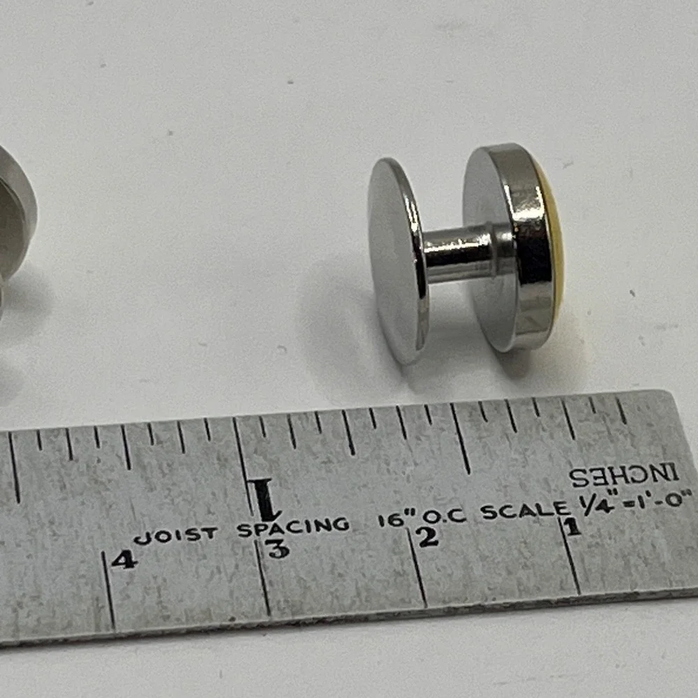 Mens Silver Tone Cufflinks Yellow Enamel Engraved Formal Dress‎
